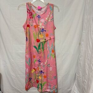 Vintage Westbound floral linen-blend sleeveless midi dress.